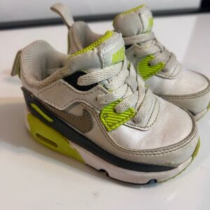Nike Air Max 90 LTR TD Toddler Shoes  White Grey Volt Leather Sneakers Size 5C